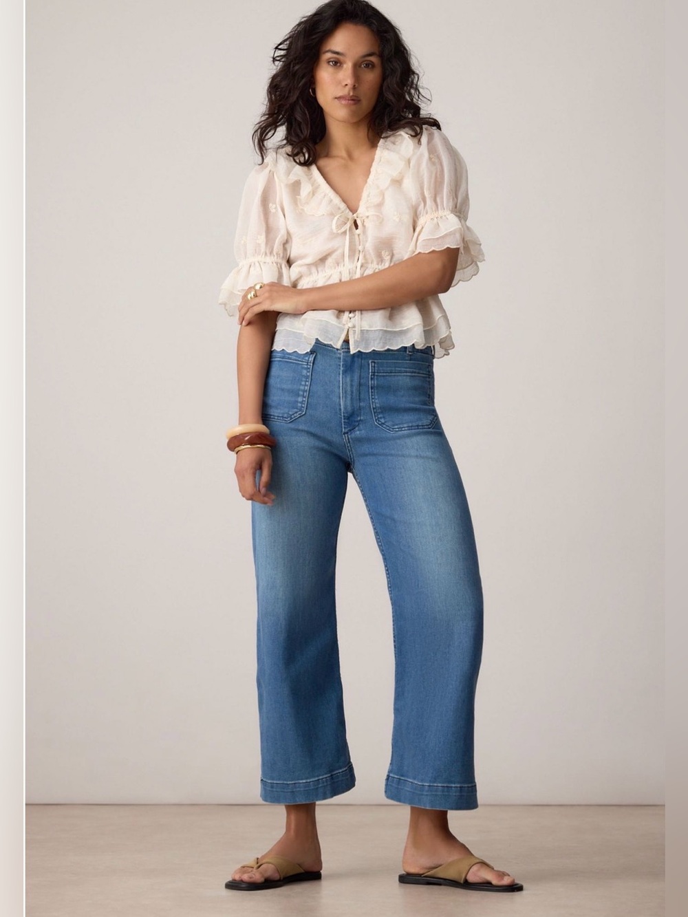 Maeve The Collette Cropped High-Rise Wide-Leg Jean Size 27 Anthropologie Stretch - Picture 1 of 15
